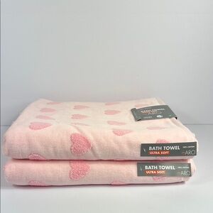 Caro Home Bath Towels Pink Hearts Plush Ultra Soft 100% Cotton Set of 2 NEW